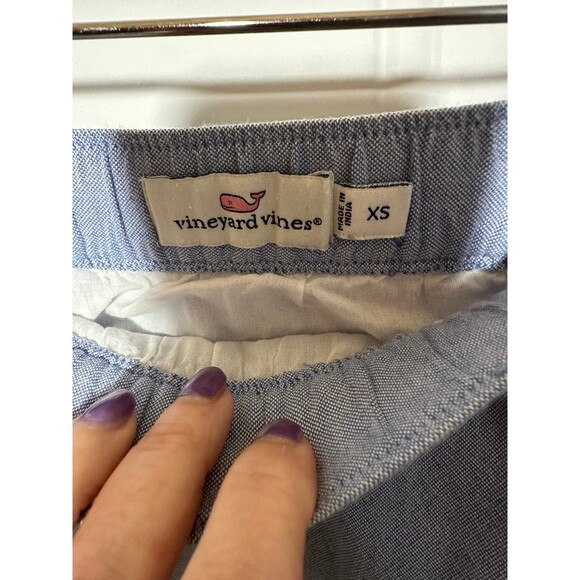 Vineyard Vines Scalloped Embroidered Flounce Skirt Blue Chambray Red Trim - Picture 3 of 4